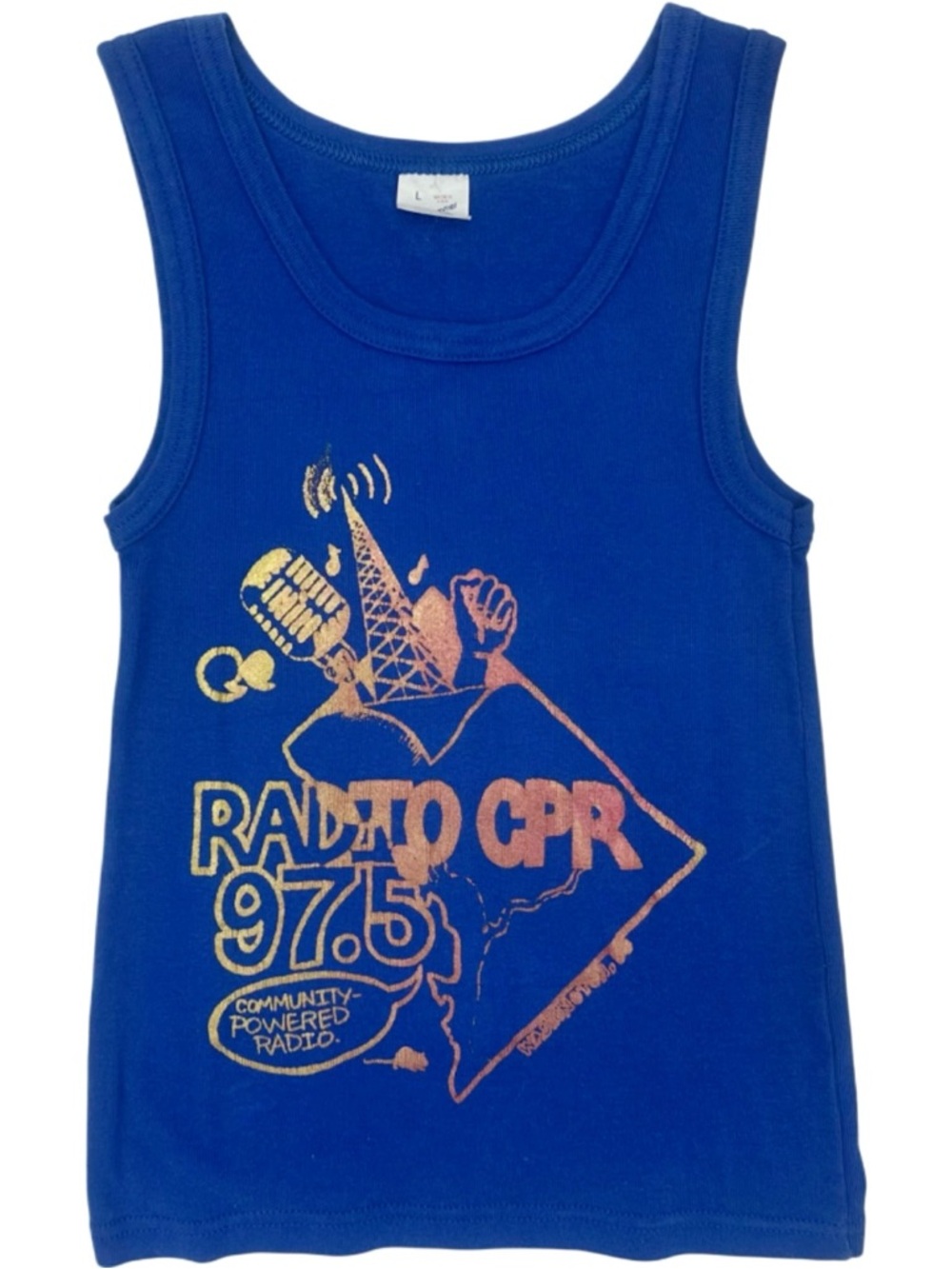 Vintage Radio CPR 97.5 Community Powered Radio Tank Top Blue Women’s Large Punk